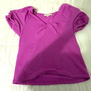 LOFT Pink Puff Sleeve Smocked Blouse